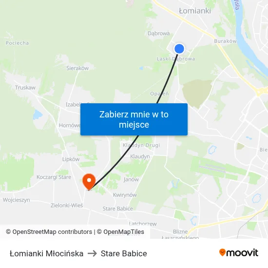 Łomianki Młocińska to Stare Babice map