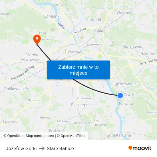 Józefów Górki to Stare Babice map