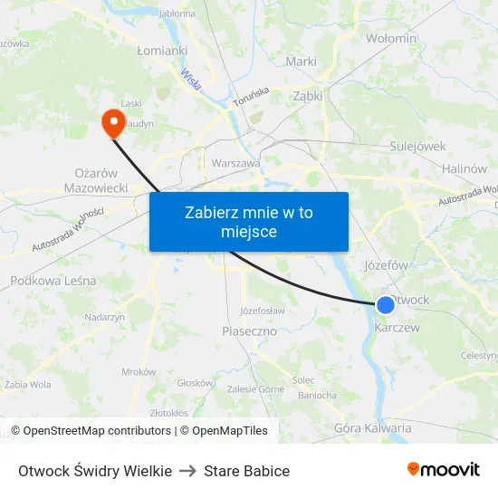 Otwock Świdry Wielkie to Stare Babice map
