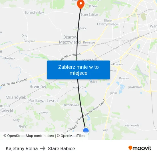 Kajetany Rolna to Stare Babice map