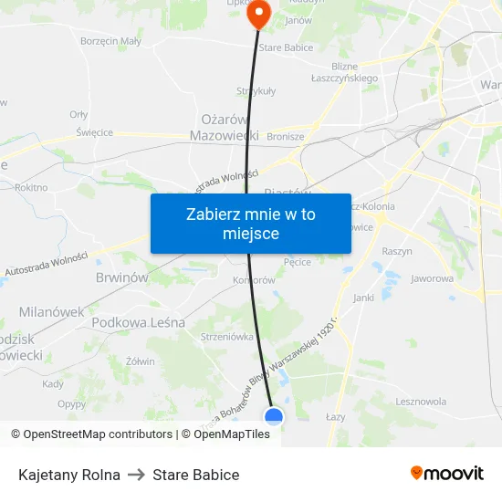 Kajetany Rolna to Stare Babice map