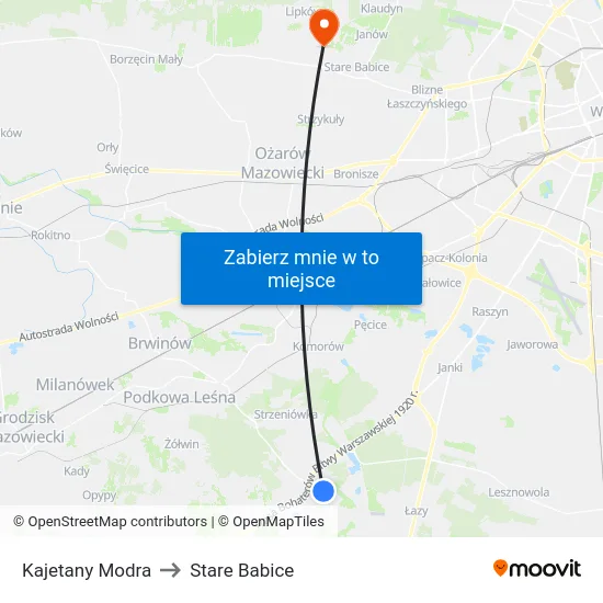 Kajetany Modra to Stare Babice map