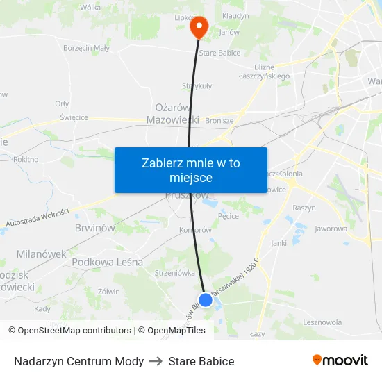 Nadarzyn Centrum Mody to Stare Babice map