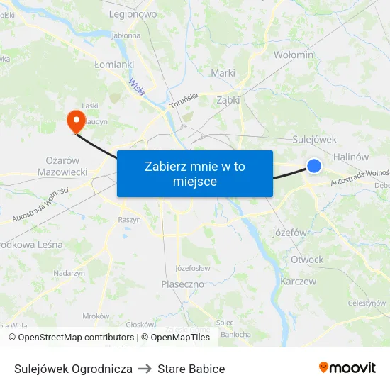 Sulejówek Ogrodnicza to Stare Babice map
