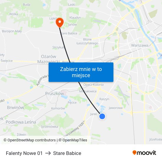 Falenty Nowe 01 to Stare Babice map