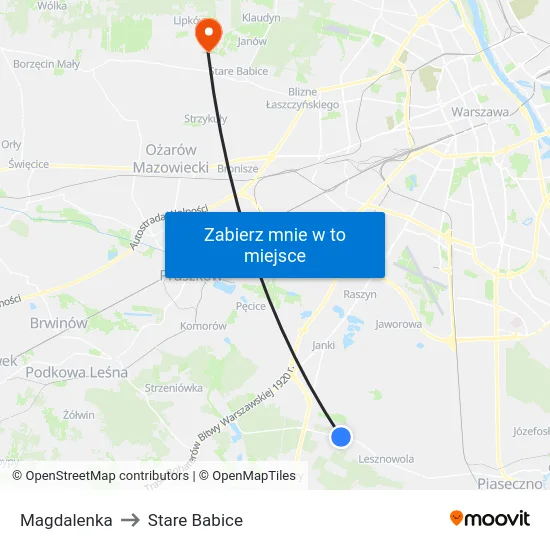 Magdalenka to Stare Babice map
