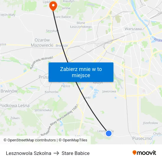 Lesznowola Szkolna to Stare Babice map