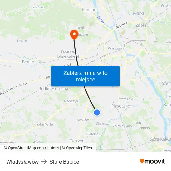Władysławów to Stare Babice map