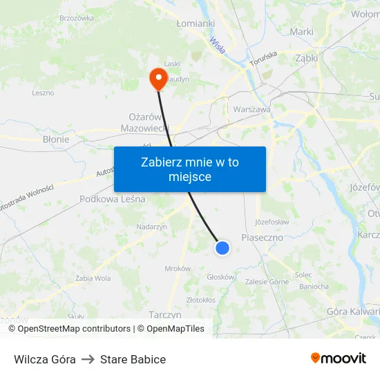 Wilcza Góra to Stare Babice map