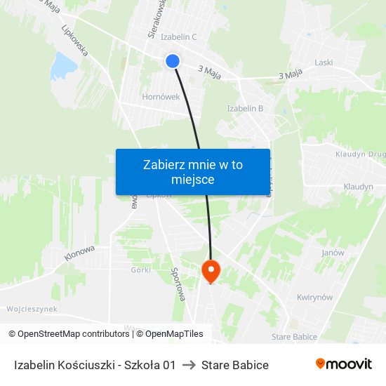 Izabelin Kościuszki-Szkoła to Stare Babice map