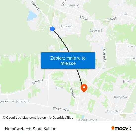 Hornówek to Stare Babice map