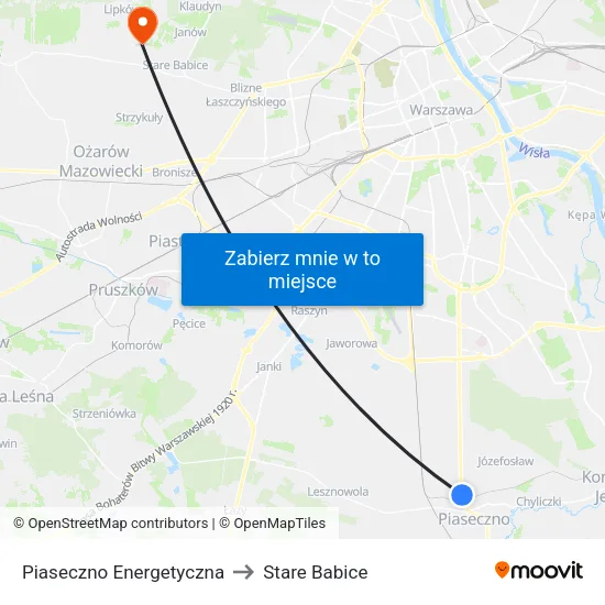 Piaseczno Energetyczna to Stare Babice map