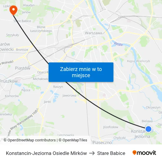 Konstancin-Jeziorna Osiedle Mirków to Stare Babice map