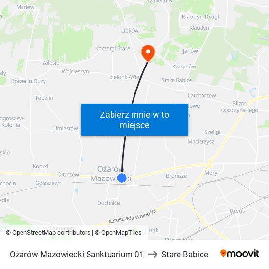 Ożarów Mazowiecki Sanktuarium to Stare Babice map