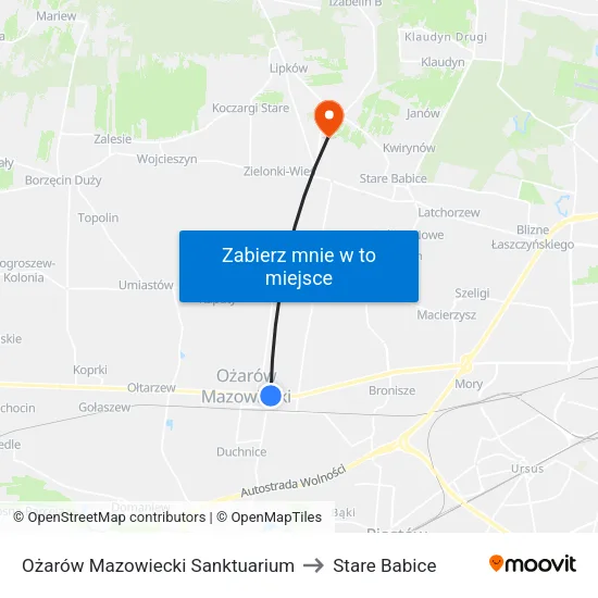 Ożarów Mazowiecki Sanktuarium to Stare Babice map