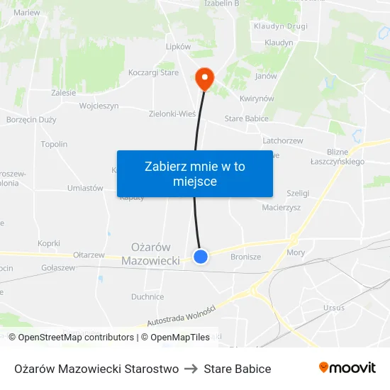 Ożarów Mazowiecki Starostwo to Stare Babice map