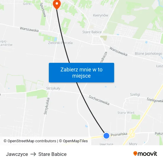 Jawczyce to Stare Babice map