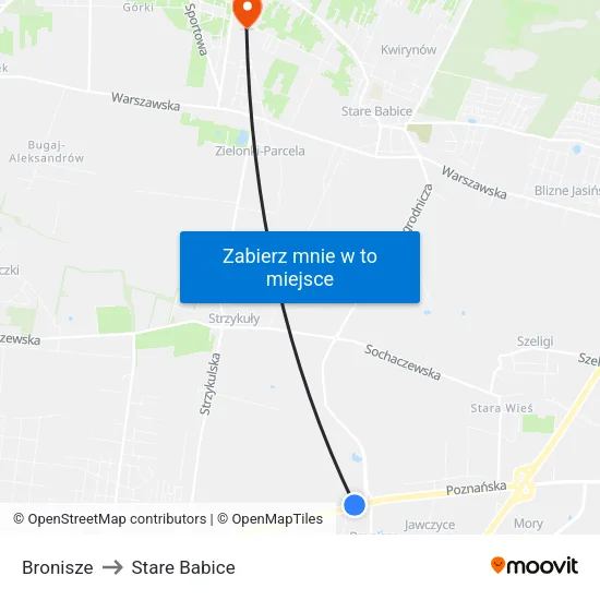 Bronisze to Stare Babice map