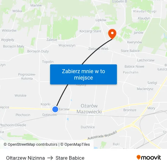 Ołtarzew Nizinna to Stare Babice map