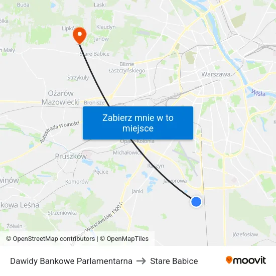 Dawidy Bankowe Parlamentarna to Stare Babice map