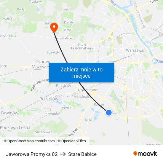 Jaworowa Promyka 02 to Stare Babice map