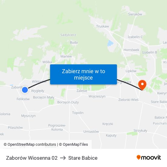 Zaborów Wiosenna 02 to Stare Babice map