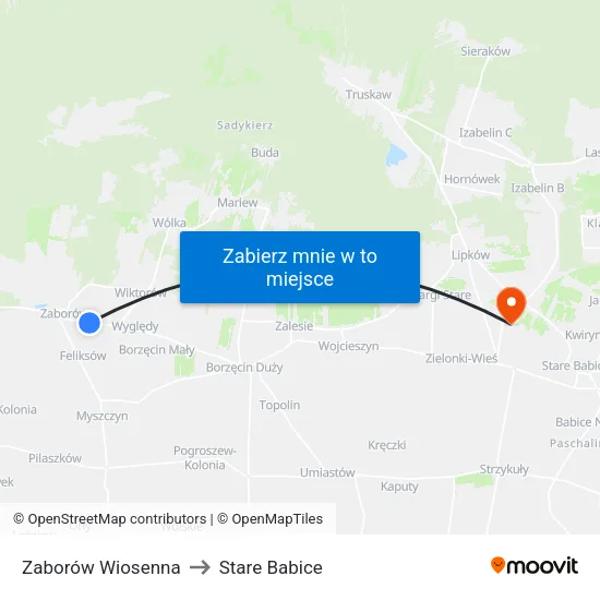 Zaborów Wiosenna to Stare Babice map
