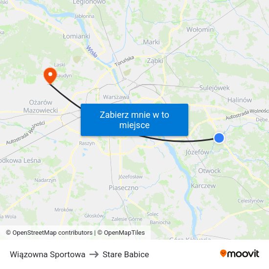 Wiązowna Sportowa to Stare Babice map