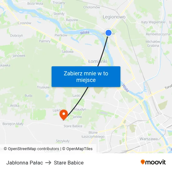 Jabłonna Pałac to Stare Babice map