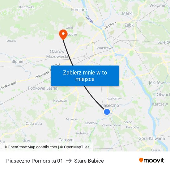 Piaseczno Pomorska 01 to Stare Babice map