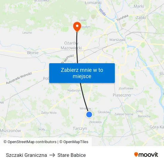 Szczaki Graniczna to Stare Babice map