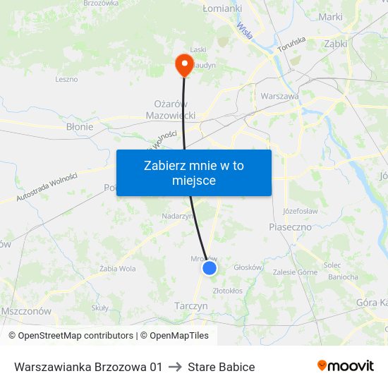 Warszawianka Brzozowa to Stare Babice map