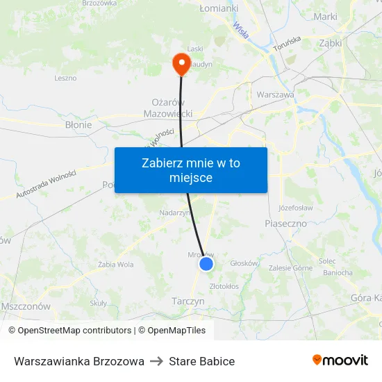 Warszawianka Brzozowa to Stare Babice map