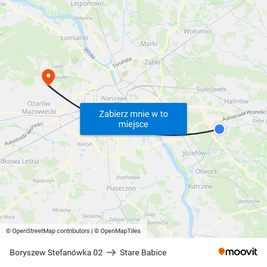 Boryszew Stefanówka 02 to Stare Babice map