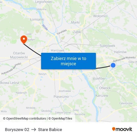 Stefanówka Boryszew to Stare Babice map