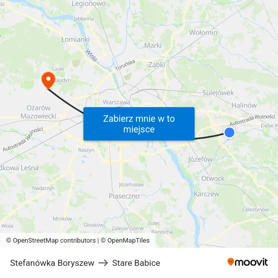 Stefanówka Boryszew to Stare Babice map