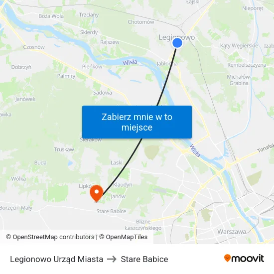 Legionowo Urząd Miasta to Stare Babice map