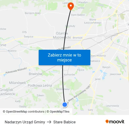 Nadarzyn Urząd Gminy to Stare Babice map