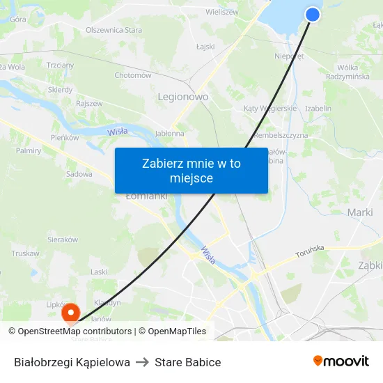 Białobrzegi Kąpielowa to Stare Babice map