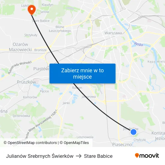Julianów Srebrnych Świerków to Stare Babice map