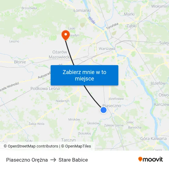 Piaseczno Orężna to Stare Babice map