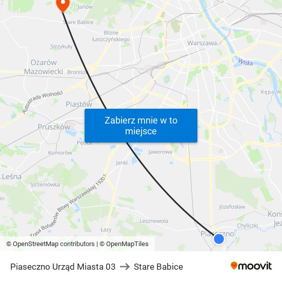 Piaseczno Urząd Miasta to Stare Babice map