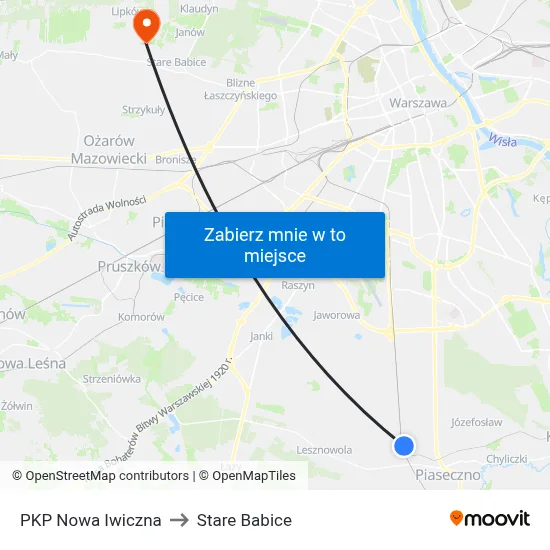 PKP Nowa Iwiczna to Stare Babice map