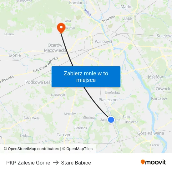 PKP Zalesie Górne to Stare Babice map