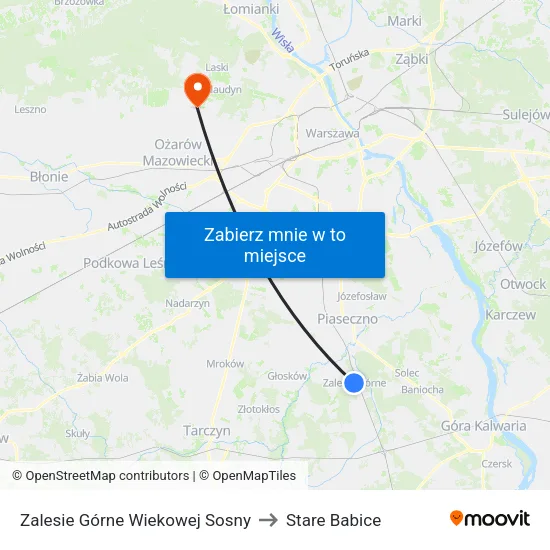 Zalesie Górne Wiekowej Sosny to Stare Babice map