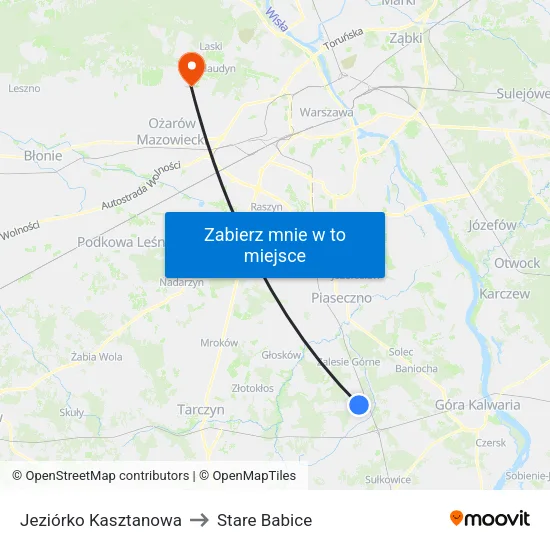 Jeziórko Kasztanowa to Stare Babice map