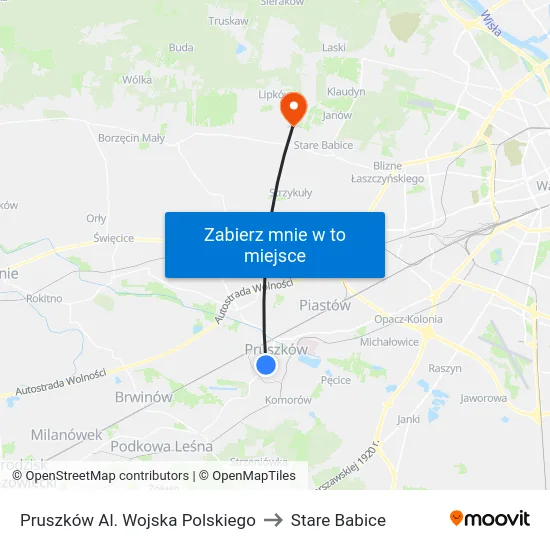 Pruszków Al. Wojska Polskiego to Stare Babice map