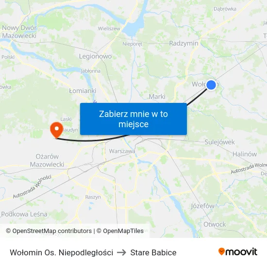 Wołomin Os. Niepodległości to Stare Babice map