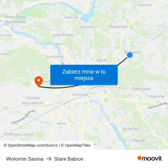 Wołomin Sasina to Stare Babice map