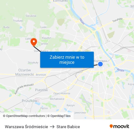 Warszawa Śródmieście to Stare Babice map